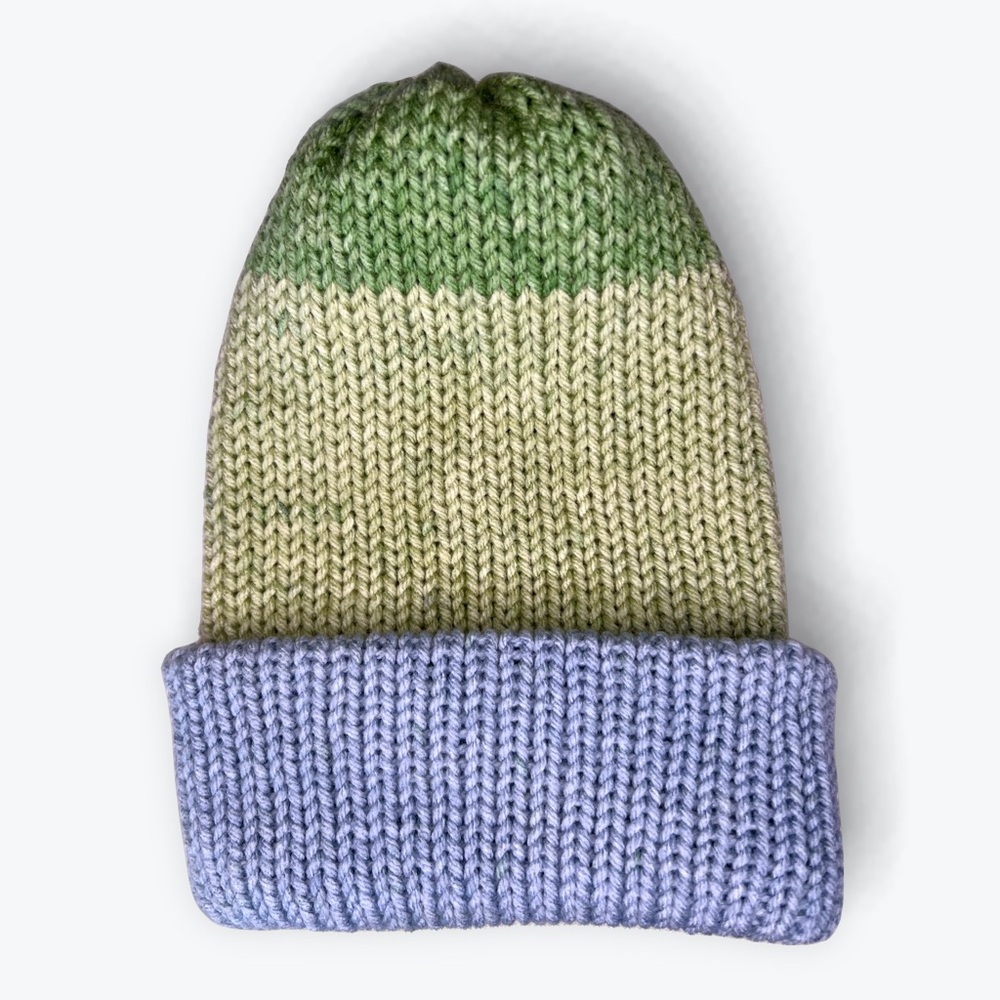Handmade Knit Beanie Handcrafted Unisex Ombré Hat Lake Mist - Picture 10 of 10